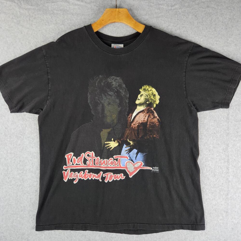 Vintage Rod Stewart Shirt Adult XL Black Vagabond Heart Tour 1991-92 USA 90s